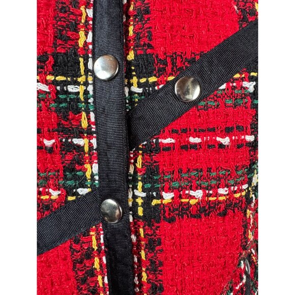 Conrad C Collection Womens Red Plaid Tweed Blazer Jacket Size 6 Silk Blend - Picture 14 of 16